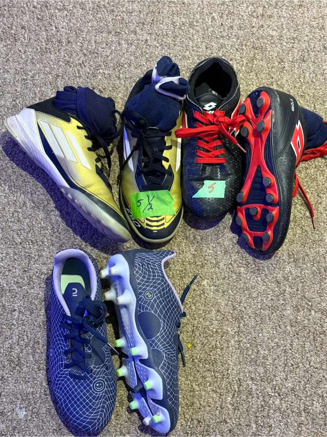 Assorted Kids Soccer Cleats - Sizes 3 and 5.5