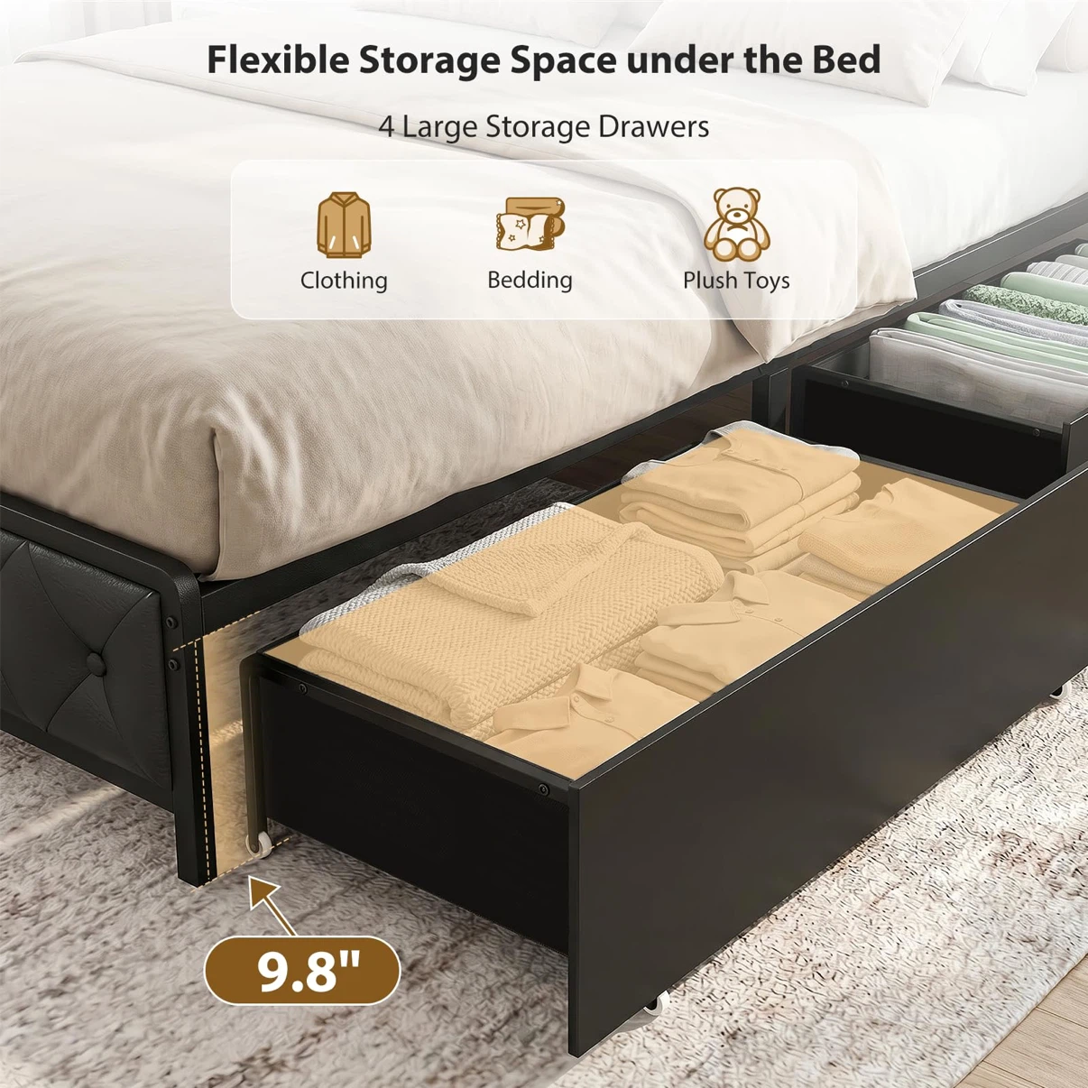 Twin Bed Frame with Headboard, LED Platform Bed with Storage - photo 3