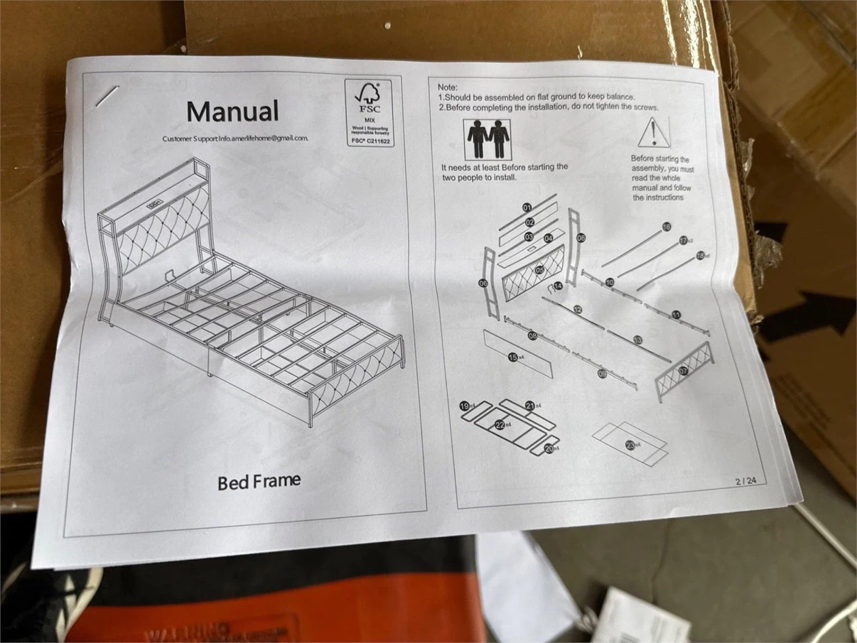 Twin Bed Frame with Headboard, LED Platform Bed with Storage - photo 5