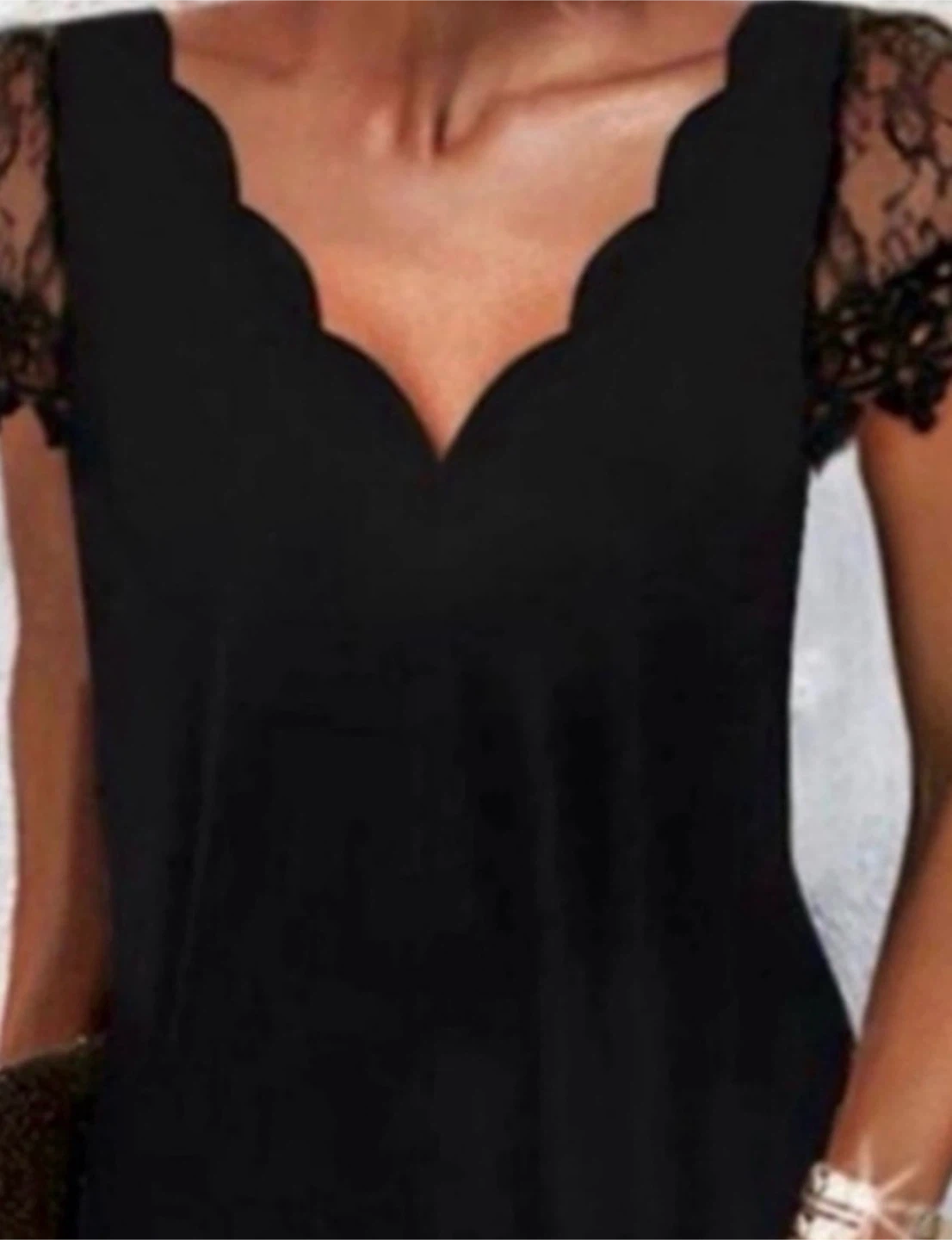 Black Lace Trim Scalloped Neck Dress - photo 2