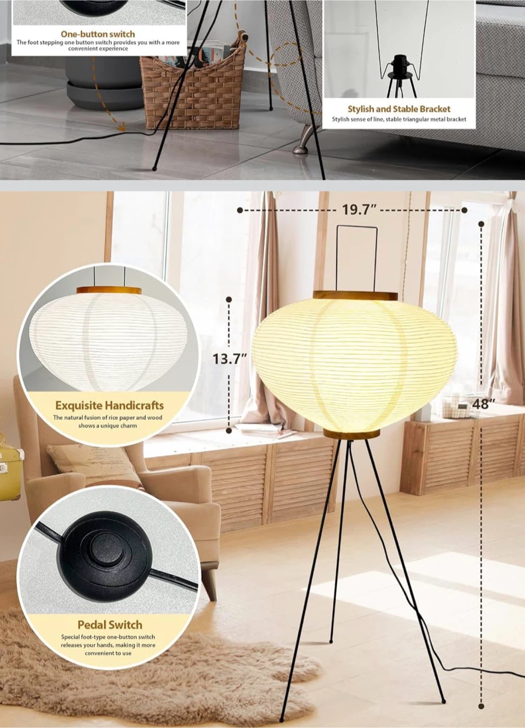 Rice Paper Tripod Floor Lamp - photo 2