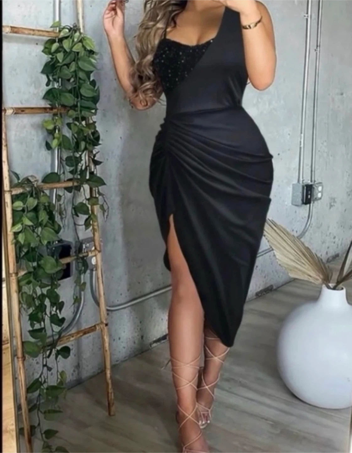 Black One-Shoulder Sequin Dress