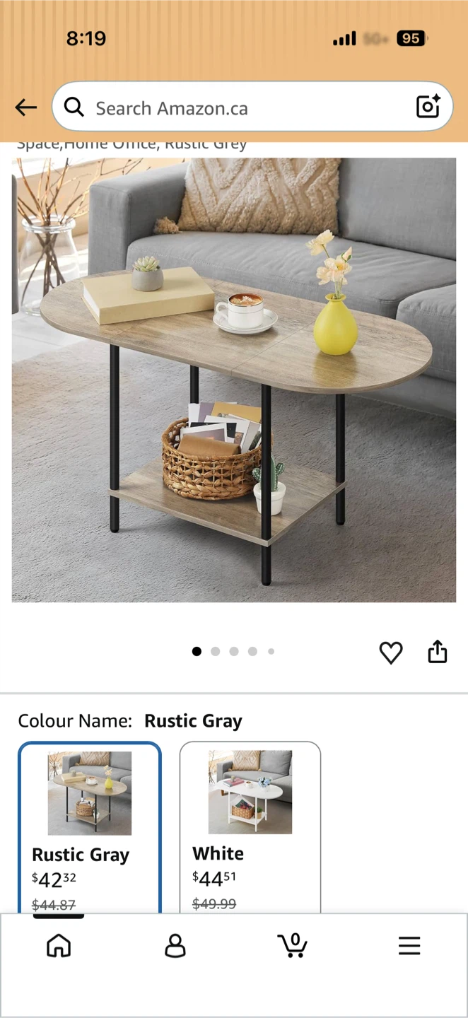 2-Tier Oval Coffee Table - Rustic Grey