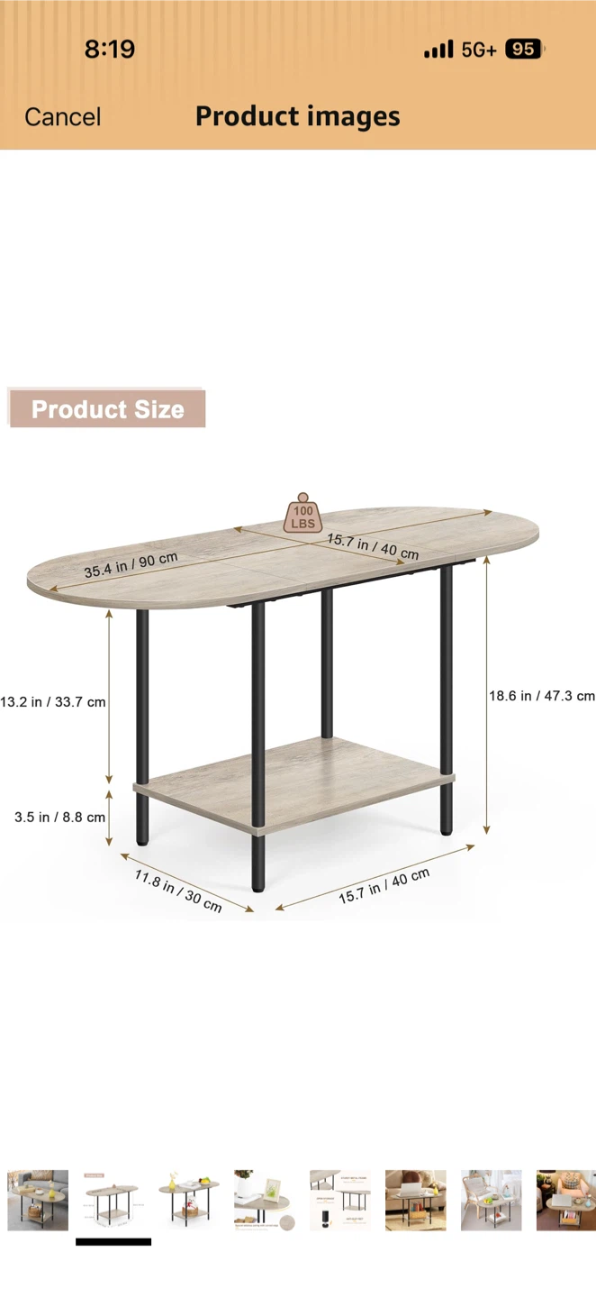 2-Tier Oval Coffee Table - Rustic Grey - photo 4
