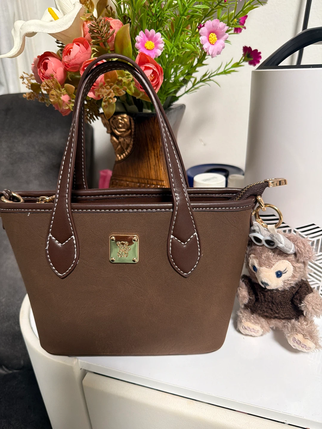 Brown Bear Emblem Mini Handbag