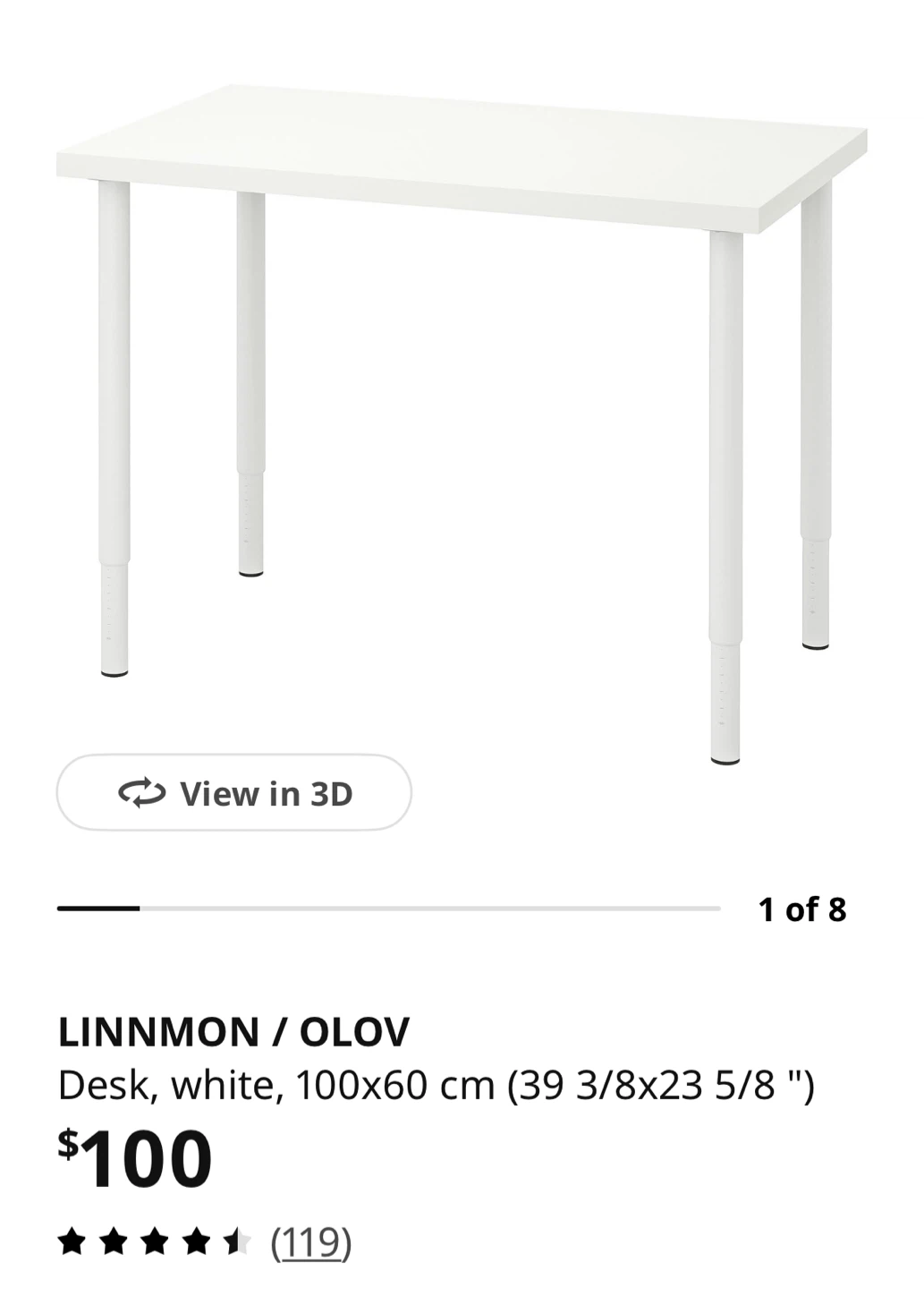 Adjustable Ikea 100cm*60cm White and Black Desk - photo 5