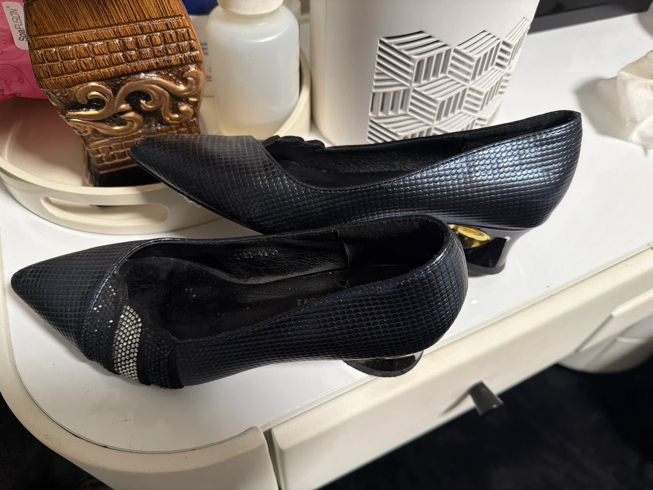 Black Textured Kitten Heels Size 35