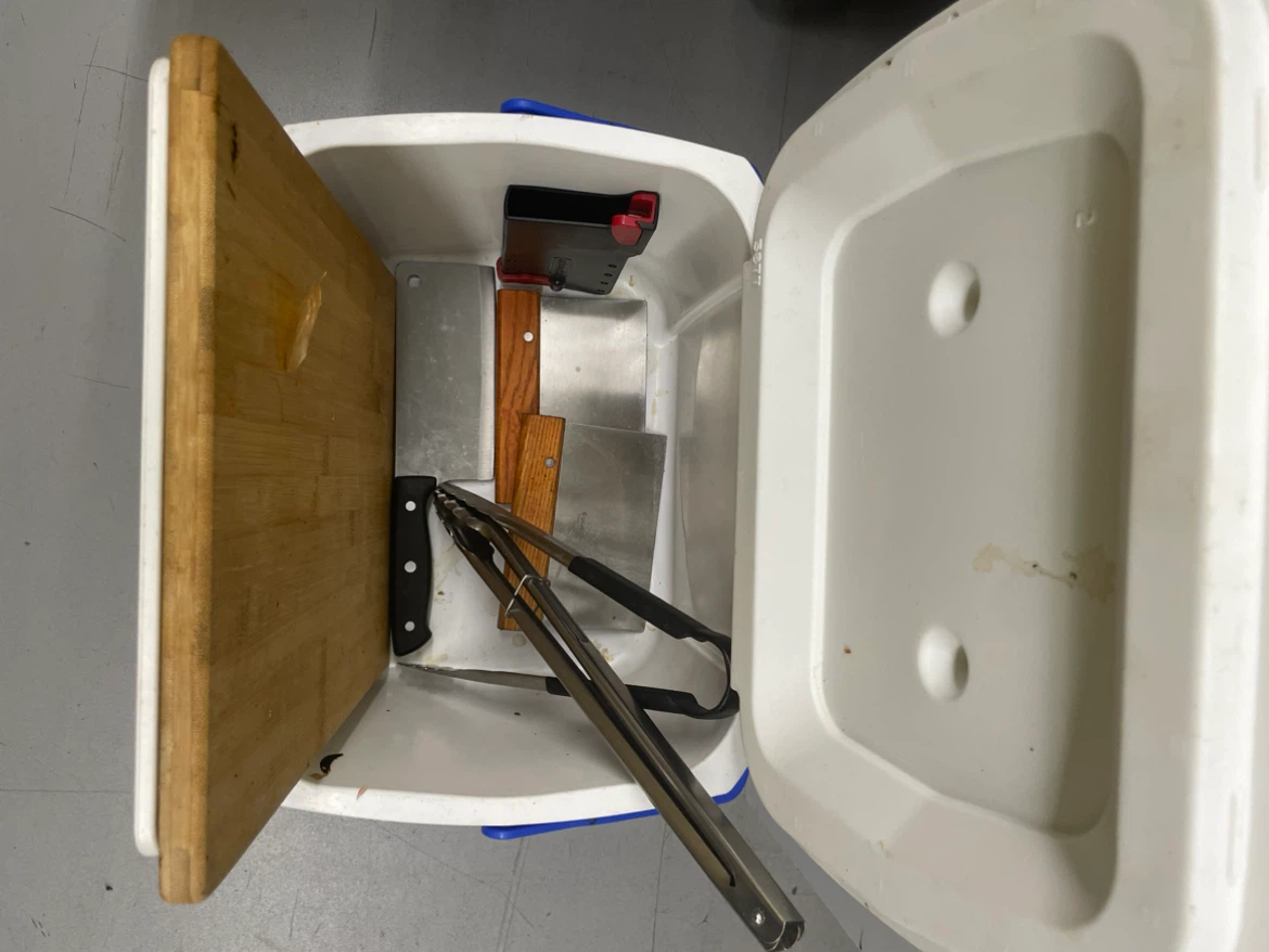 Coleman Cooler with Kitchen Tools