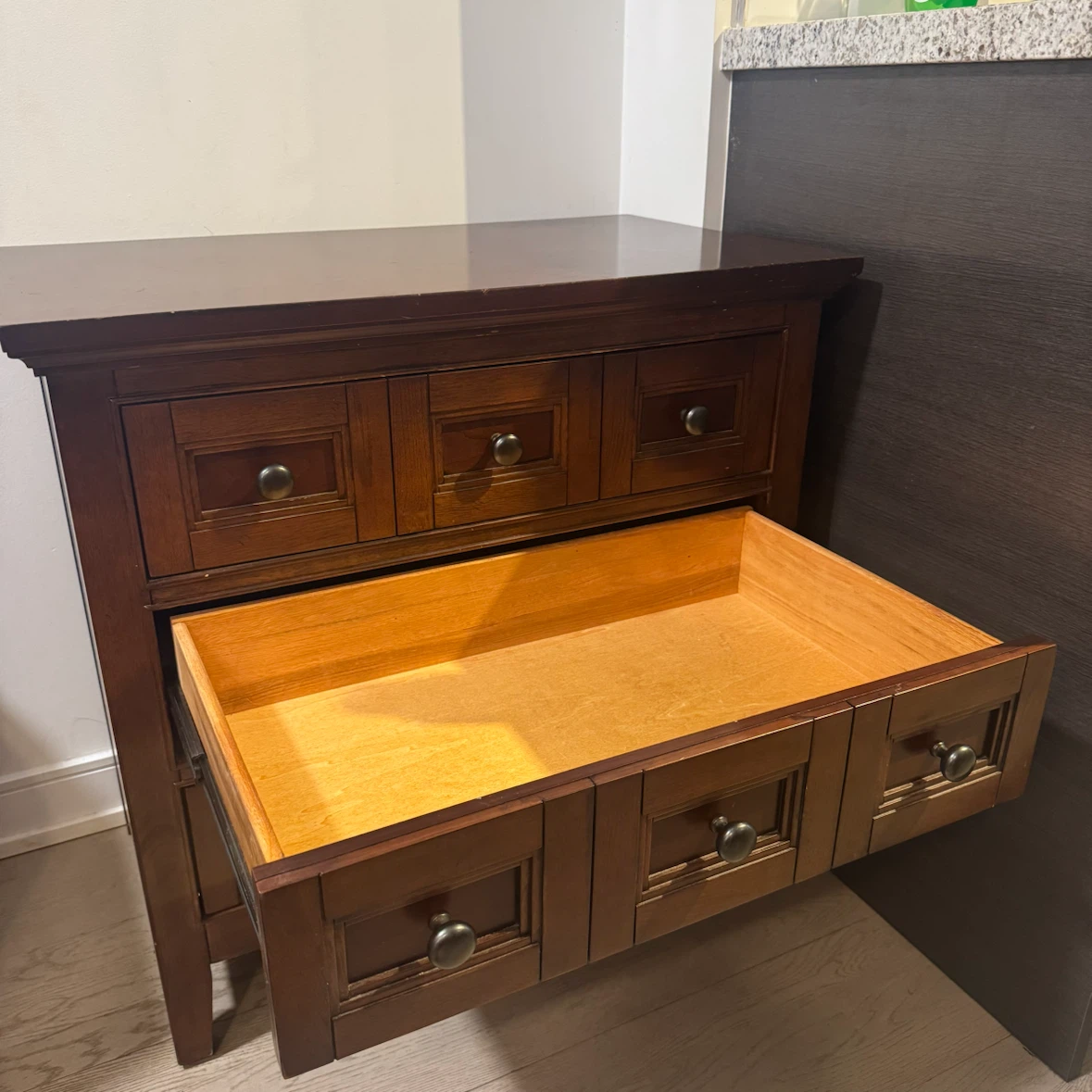 Dark Brown Wooden Dresser Nightstand with Three Drawers - photo 5