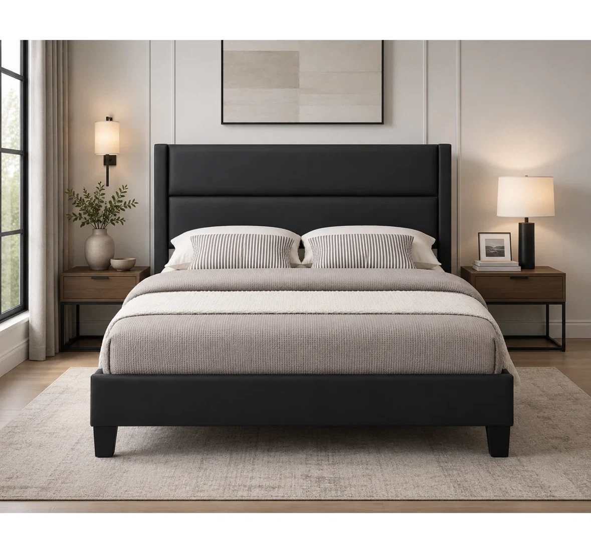 🛏️ Modern Upholstered Platform Bed – Black or White in all sizes - photo 3