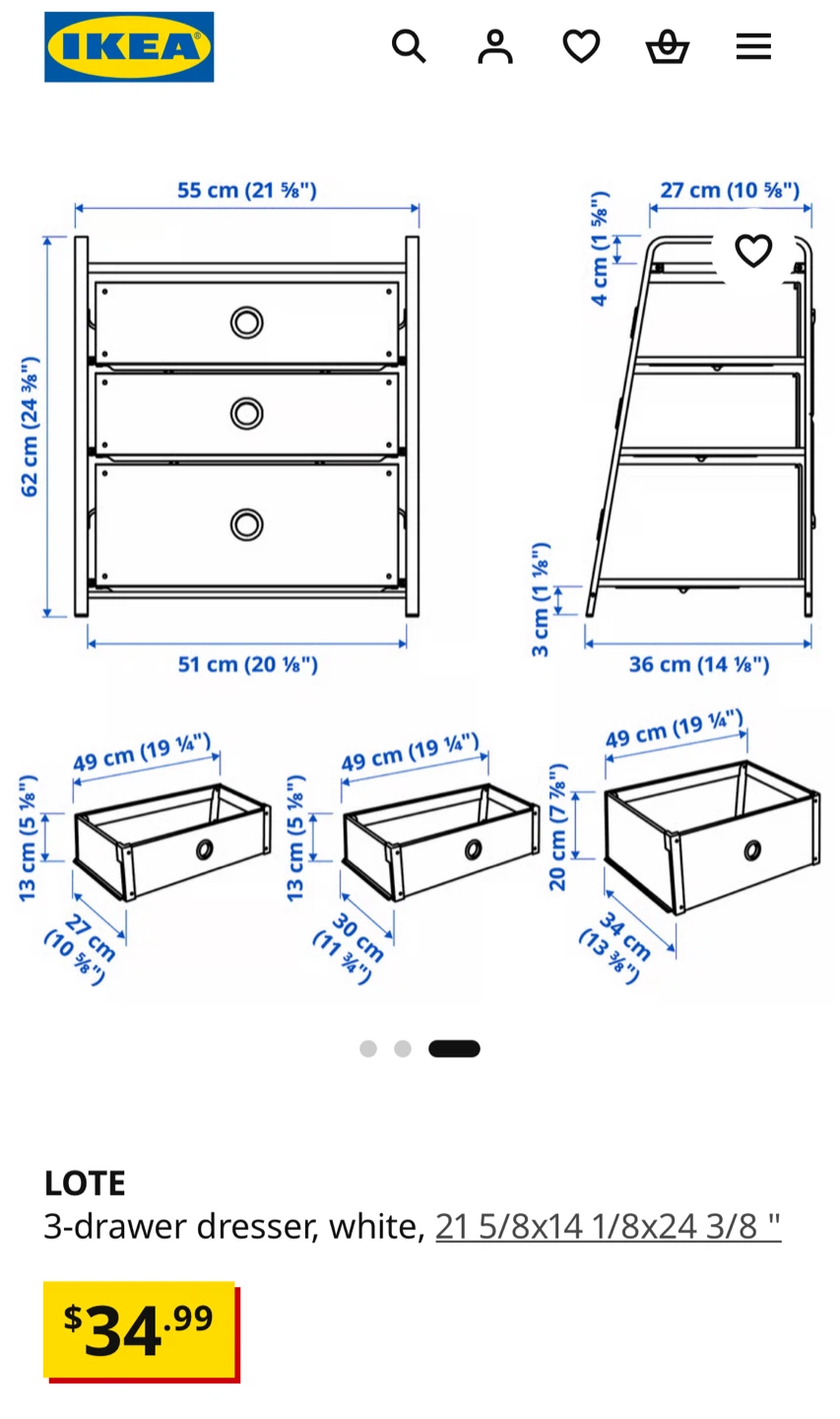 2 IKEA LOTE 3-drawer dresser for sale - photo 2