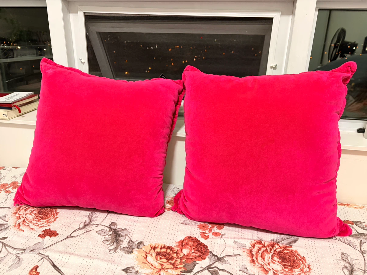 Set of Two Hot Pink Velvet Throw Pillows