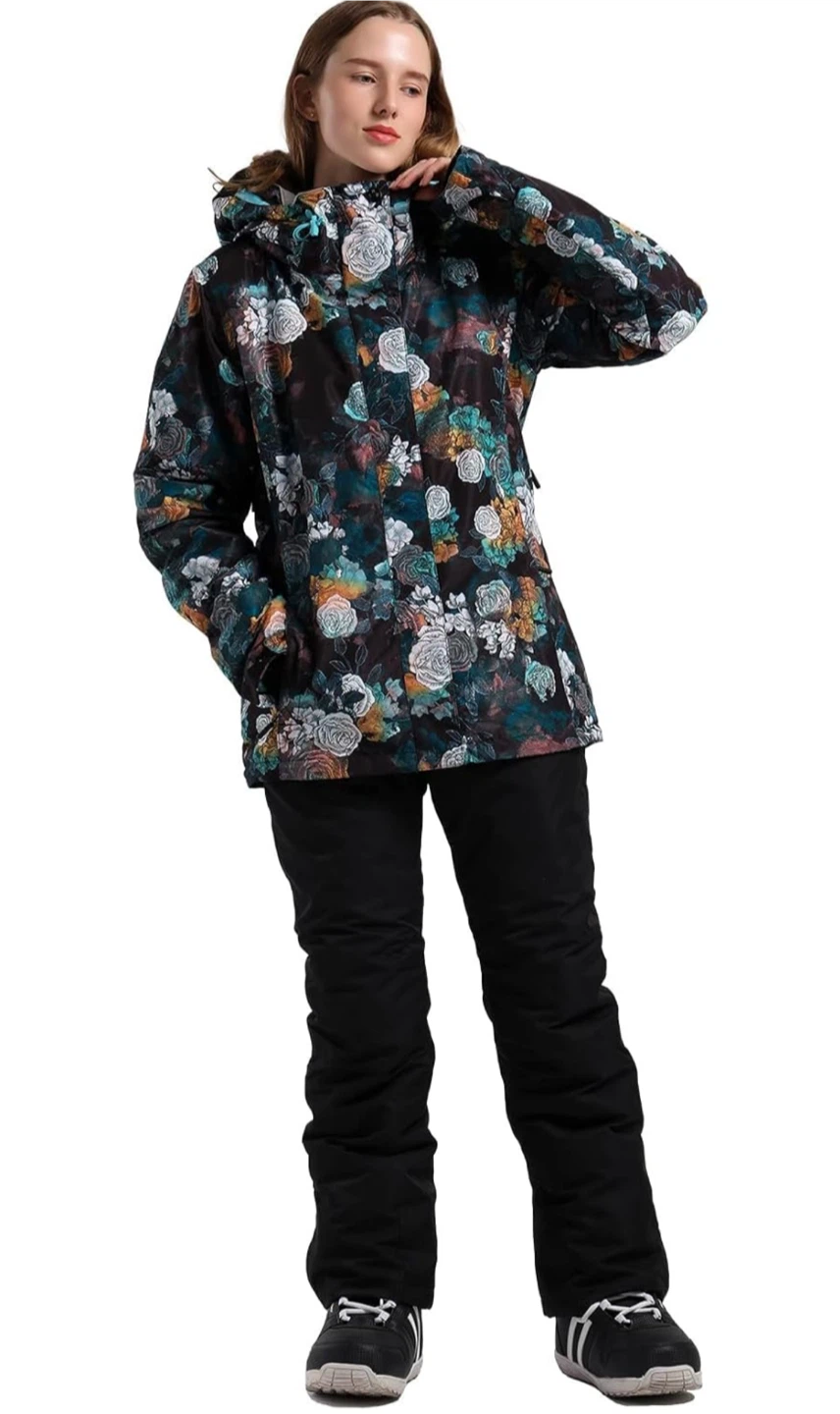 GSOU SNOW Snaining Floral Ski Jacket and Black Snow Pants Set - photo 2