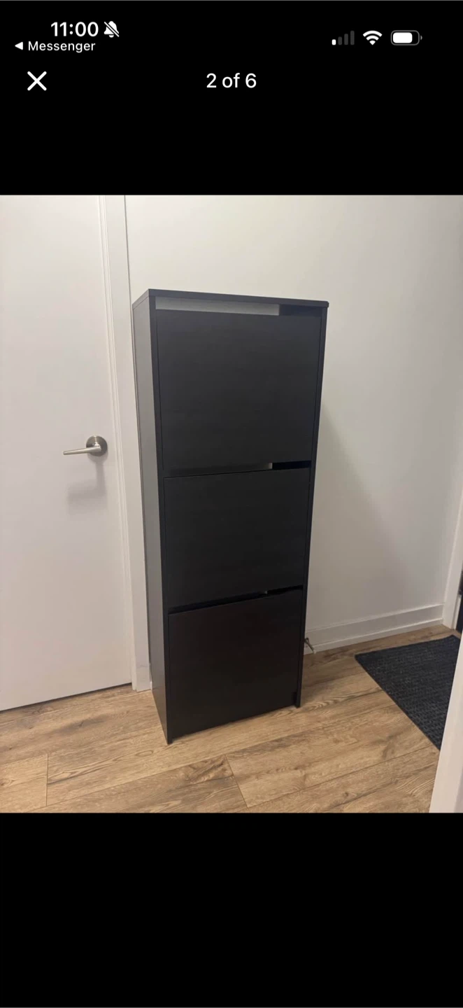 3-Tier Black Shoe Cabinet