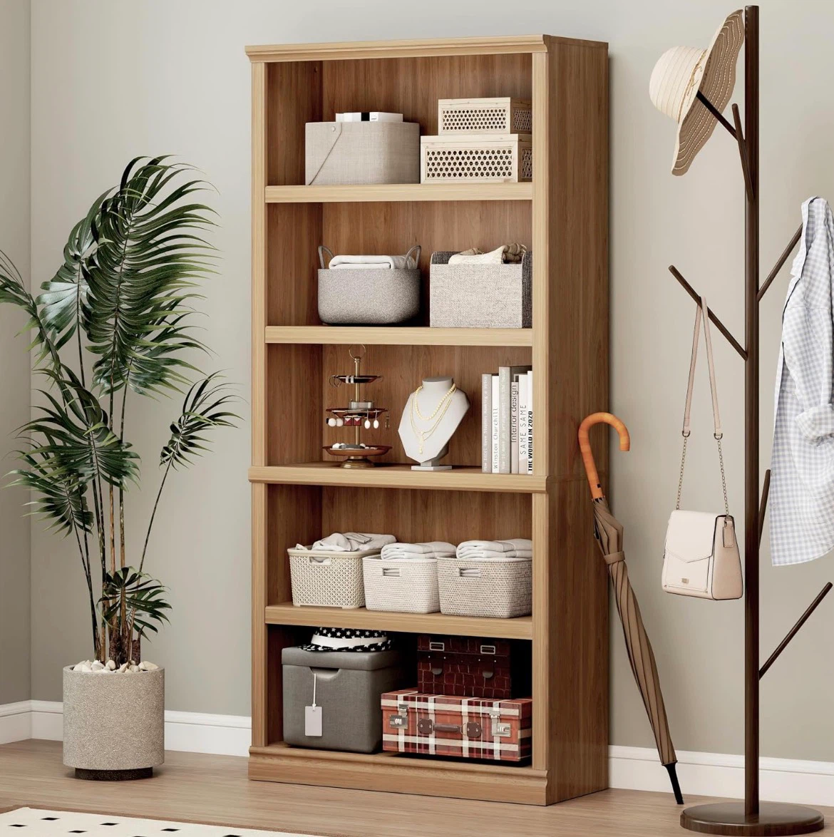 Wooden Bookcase with Adjustable Shelves