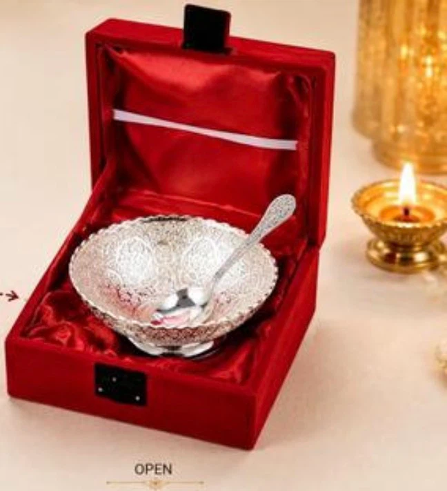 Silver-Plated Decorative Bowl and Spoon Set