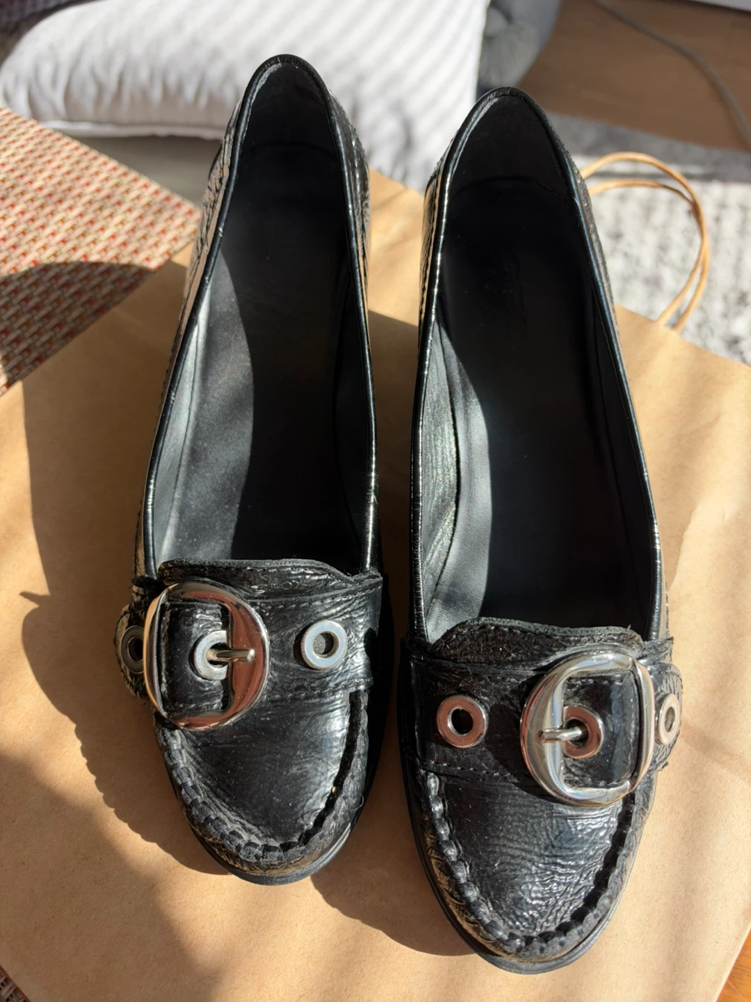 GEOX Black Patent Leather Wedge Loafers