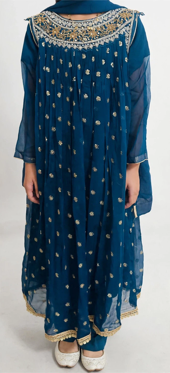 Blue Embroidered kids maxi dresses