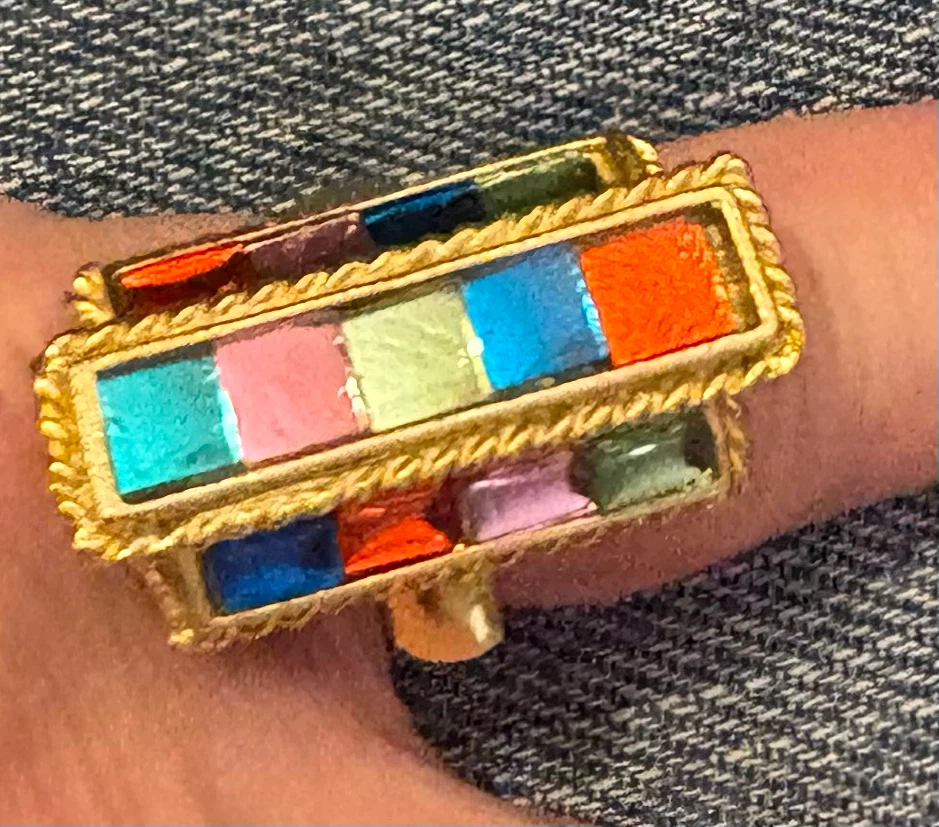 Gold-tone Statement Ring with Multicolour Stones