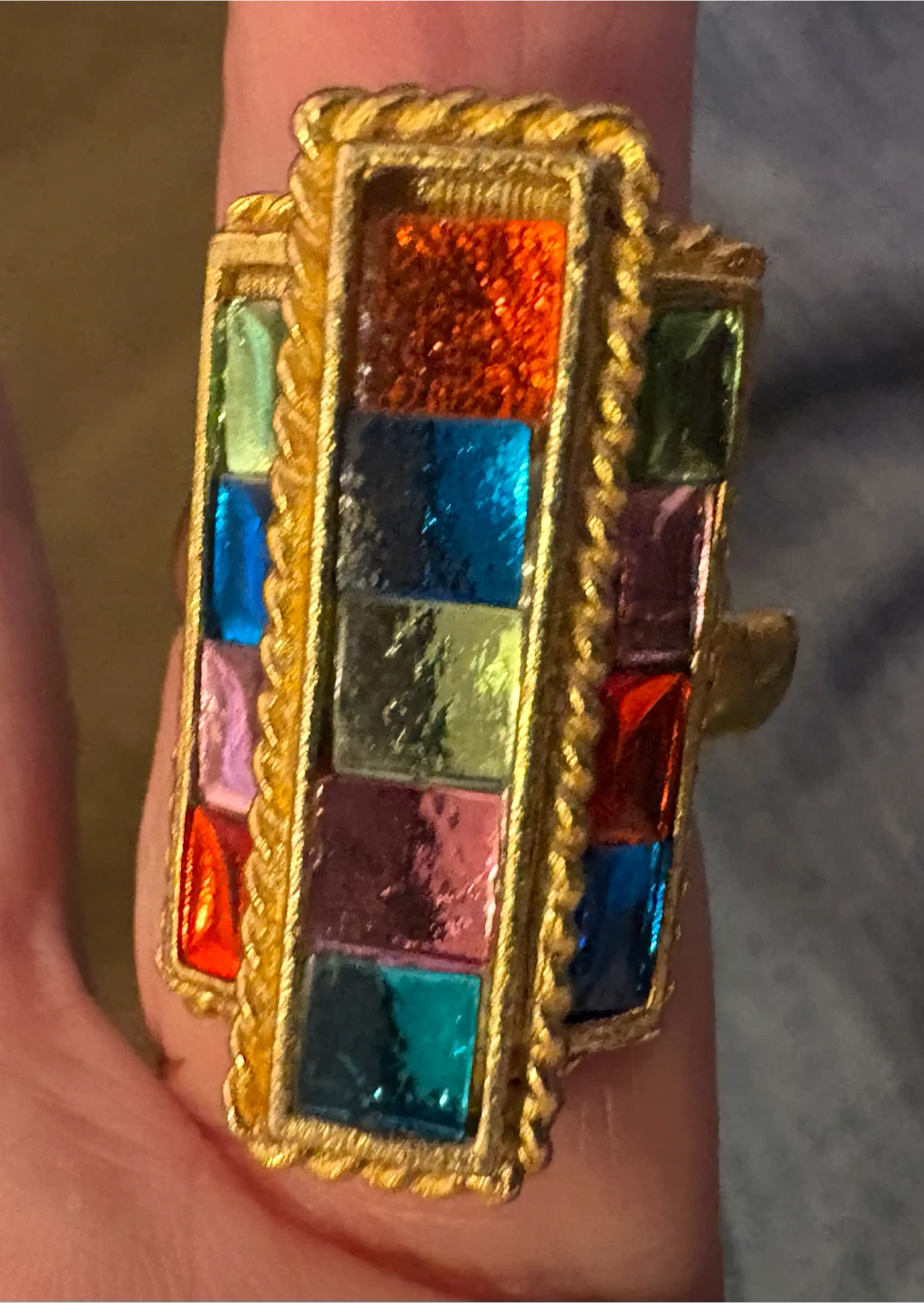 Gold-tone Statement Ring with Multicolour Stones - photo 2