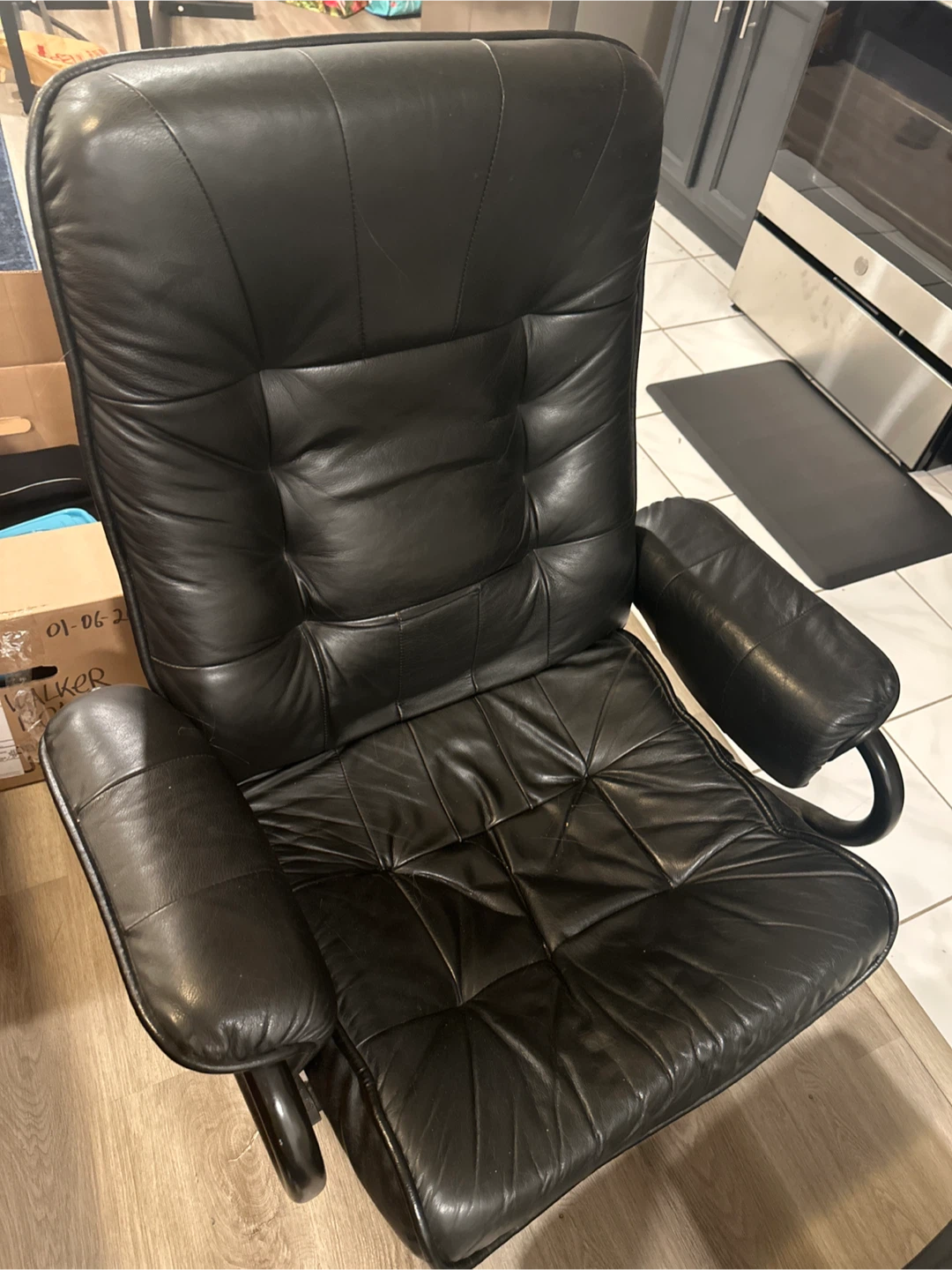 Black Reclining Chair with Matching Ottoman - photo 2