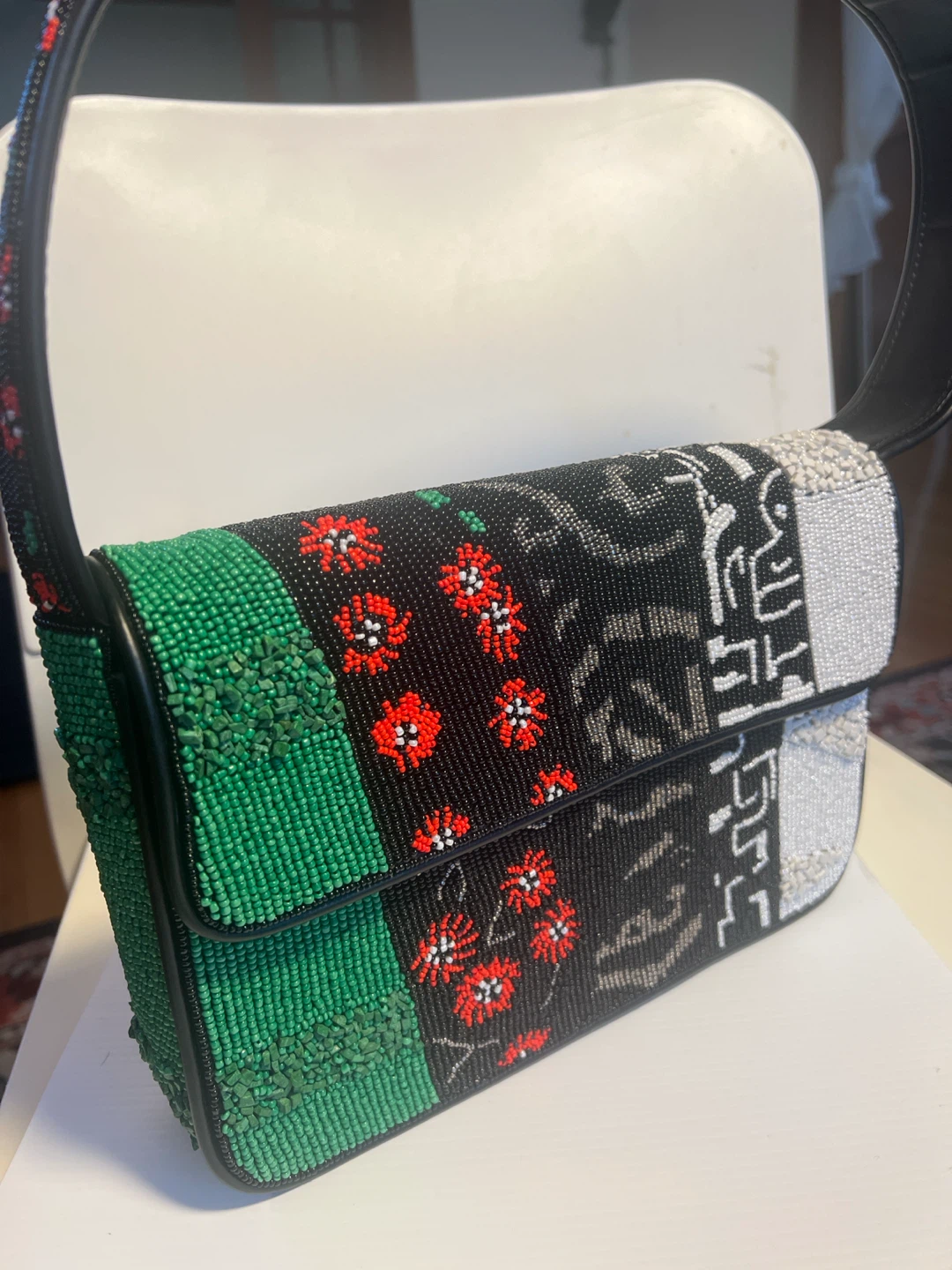 Handmade Beaded Floral Shoulder Bag