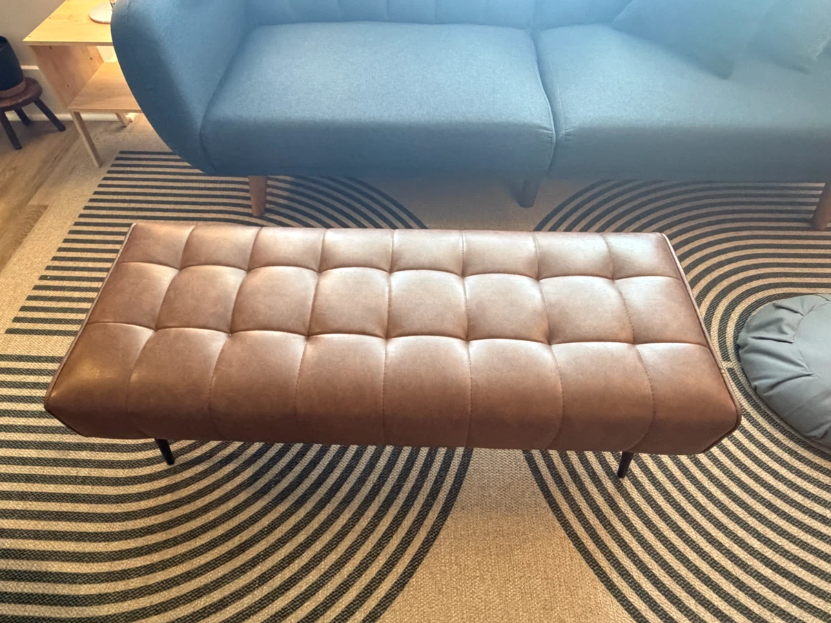 Tufted Faux Leather Ottoman Bench