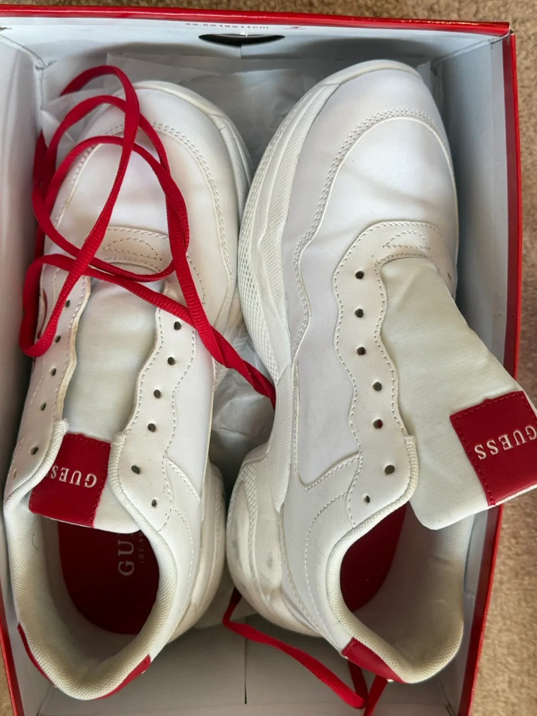 Guess White and Red Sneakers