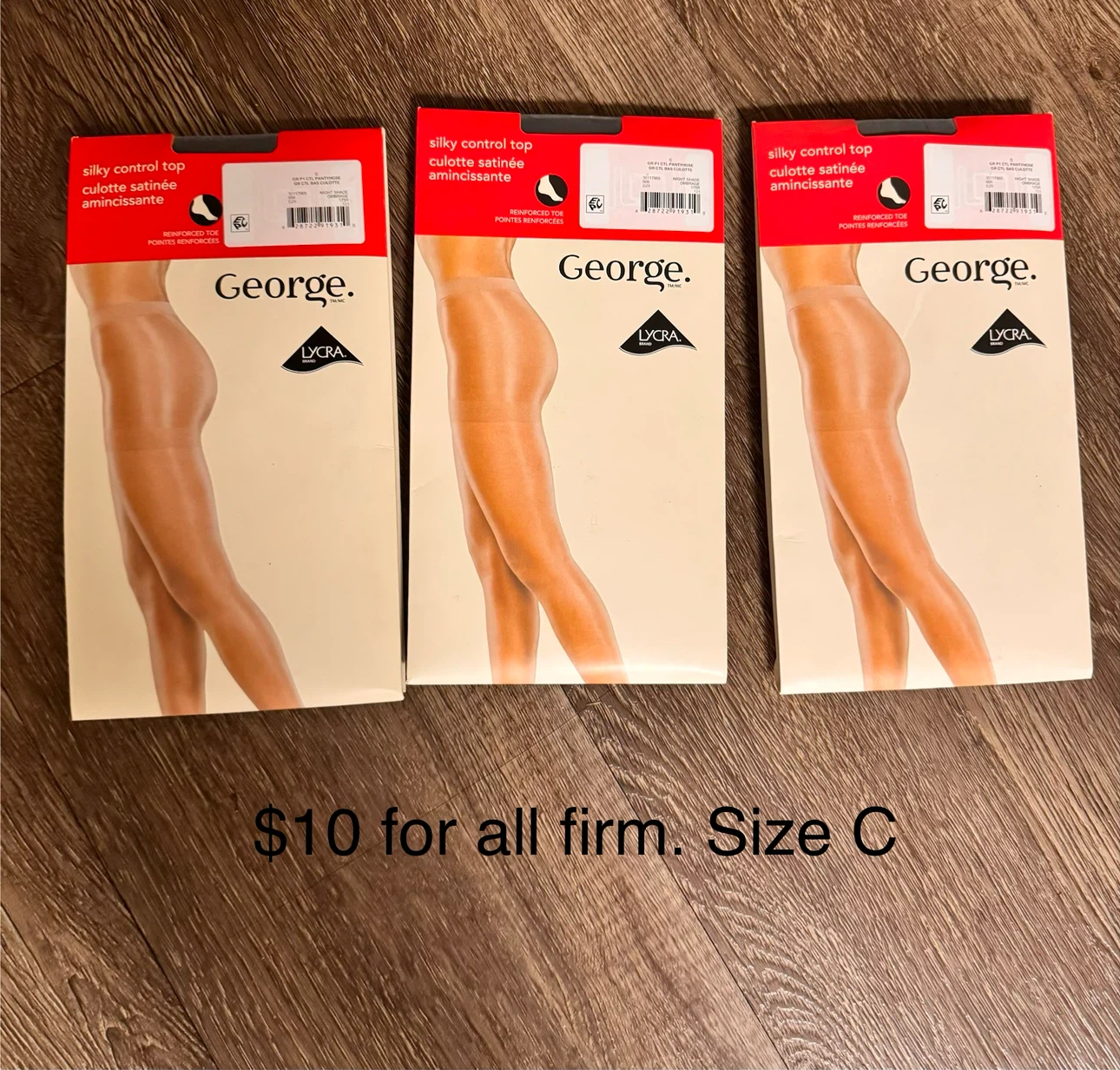 3 Pairs George Silky Control Top Pantyhose Size C