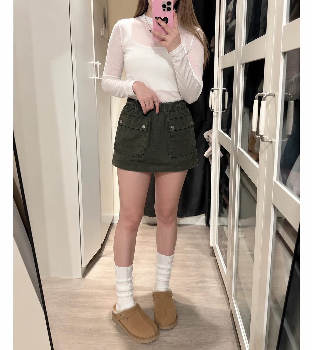Olive Green Cargo Mini Skirt - free size
