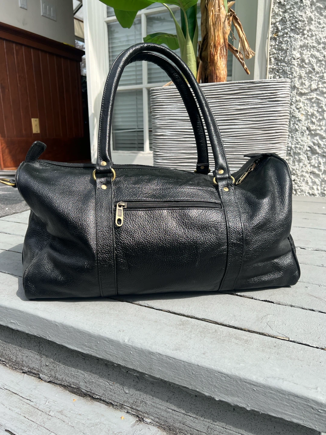 Black  100% Genuine Leather Travel Duffle Bag