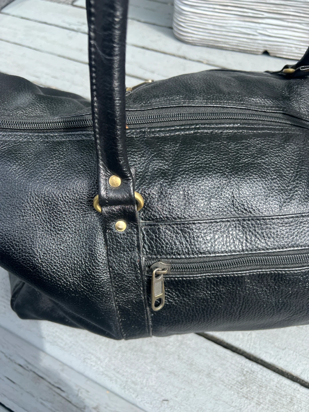 Black  100% Genuine Leather Travel Duffle Bag - photo 2
