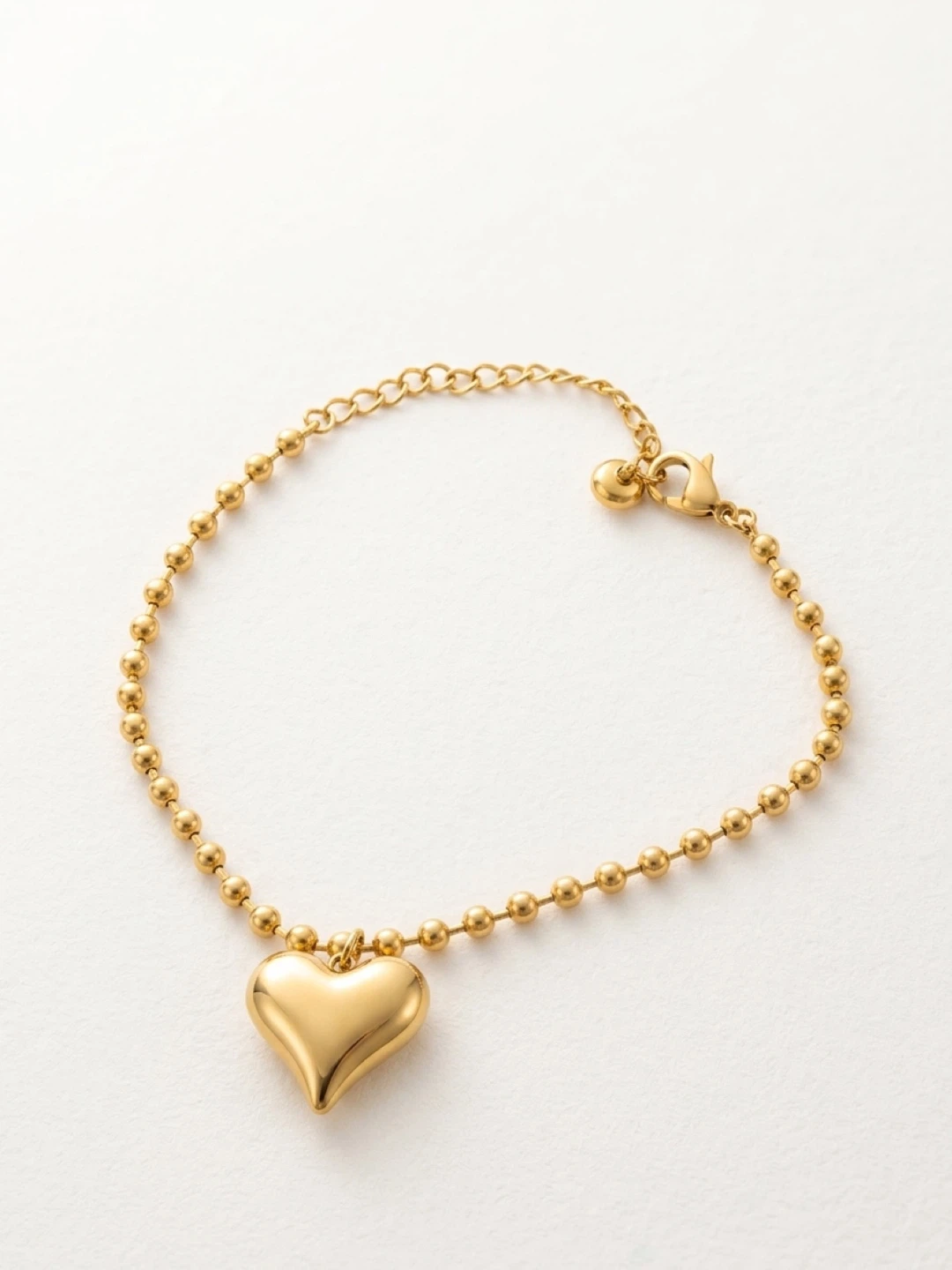 Gold-tone heart charm ball chain bracelet