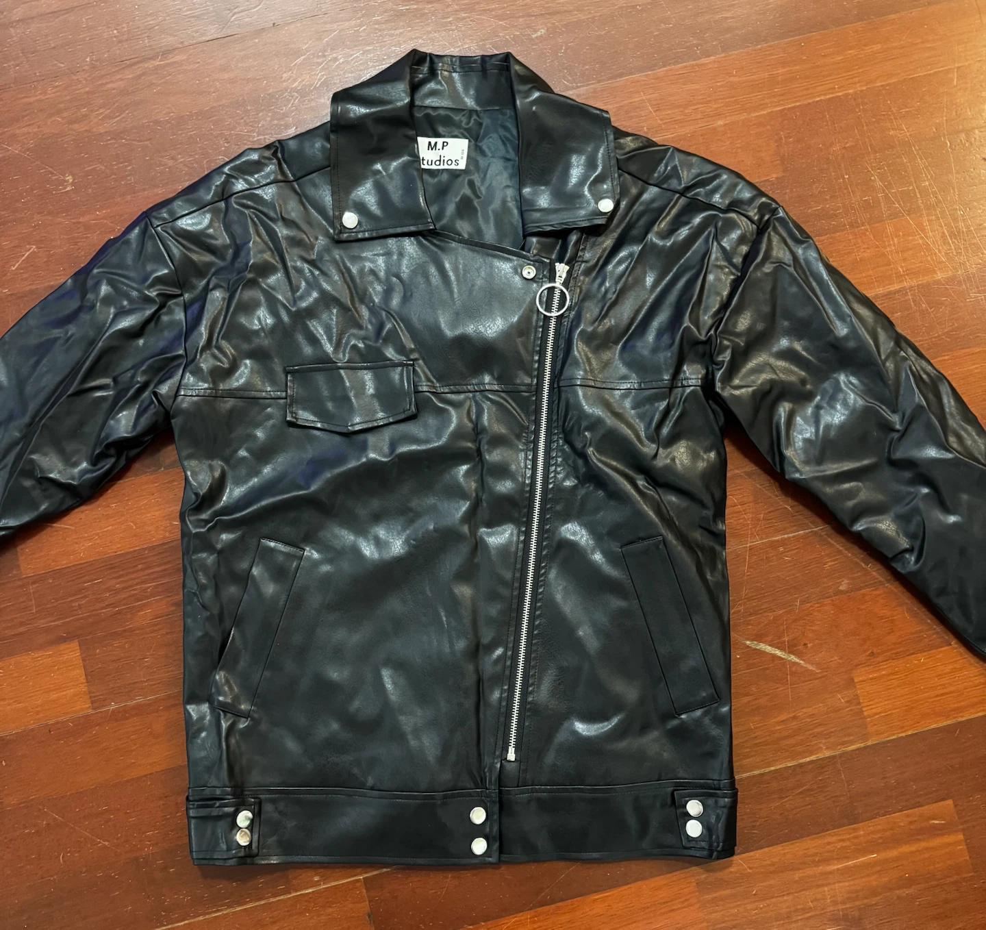 M.P Studios Black Faux Leather Biker Jacket