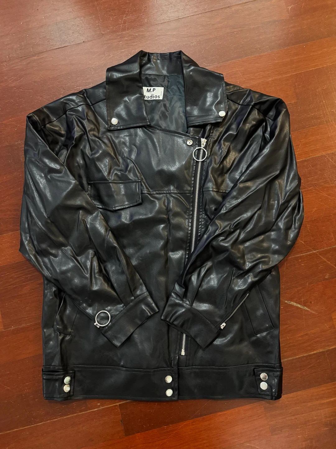 M.P Studios Black Faux Leather Biker Jacket - photo 2