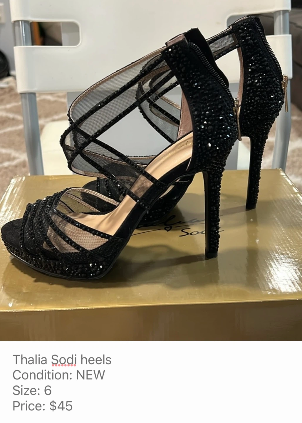Thalia Sodi Black Rhinestone Heels