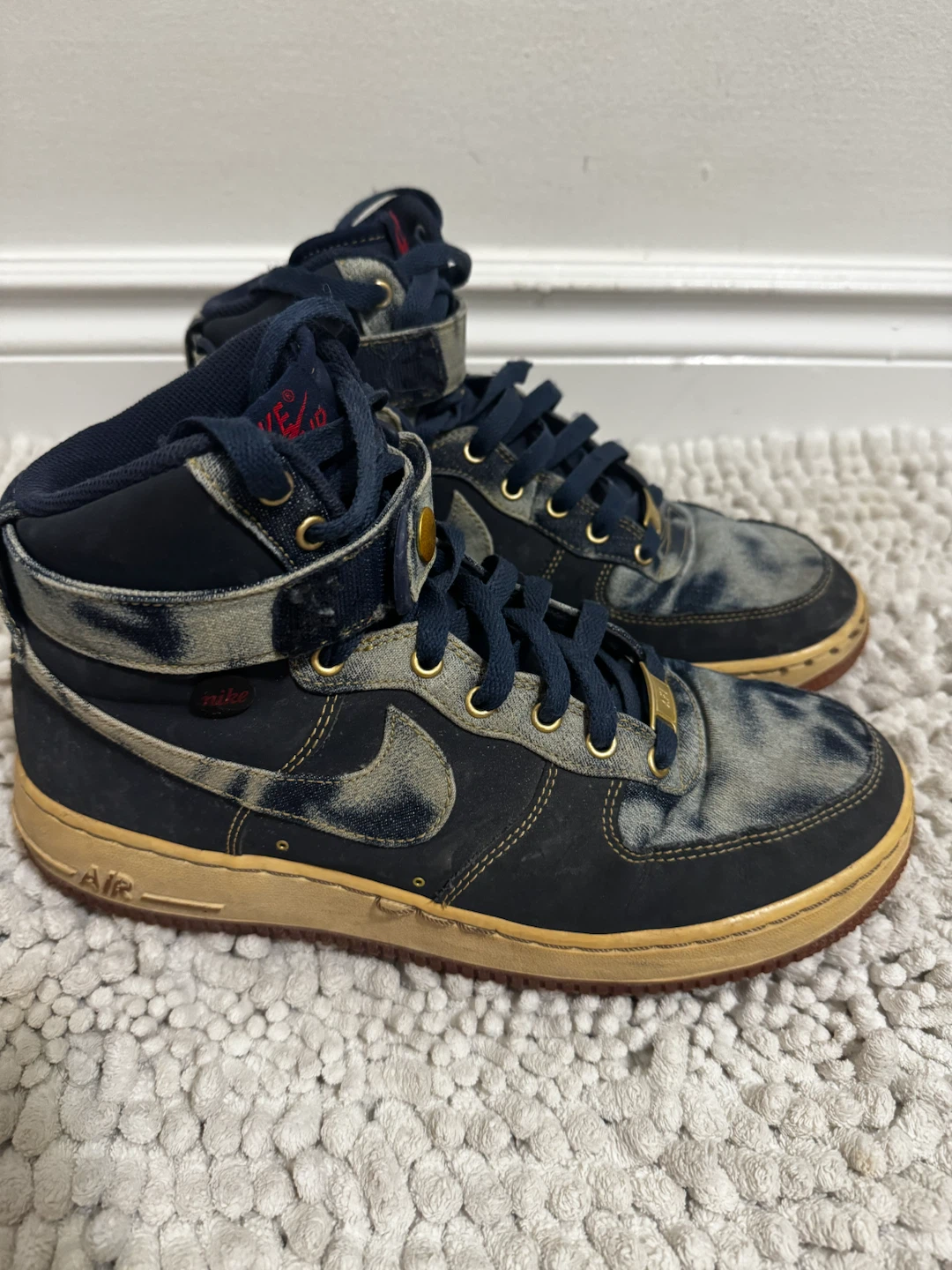 Nike Air Force 1 High Top Sneakers Navy Denim - photo 2