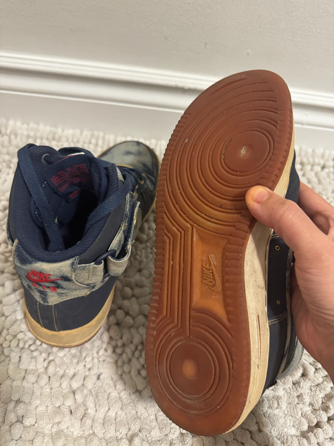 Nike Air Force 1 High Top Sneakers Navy Denim - photo 4