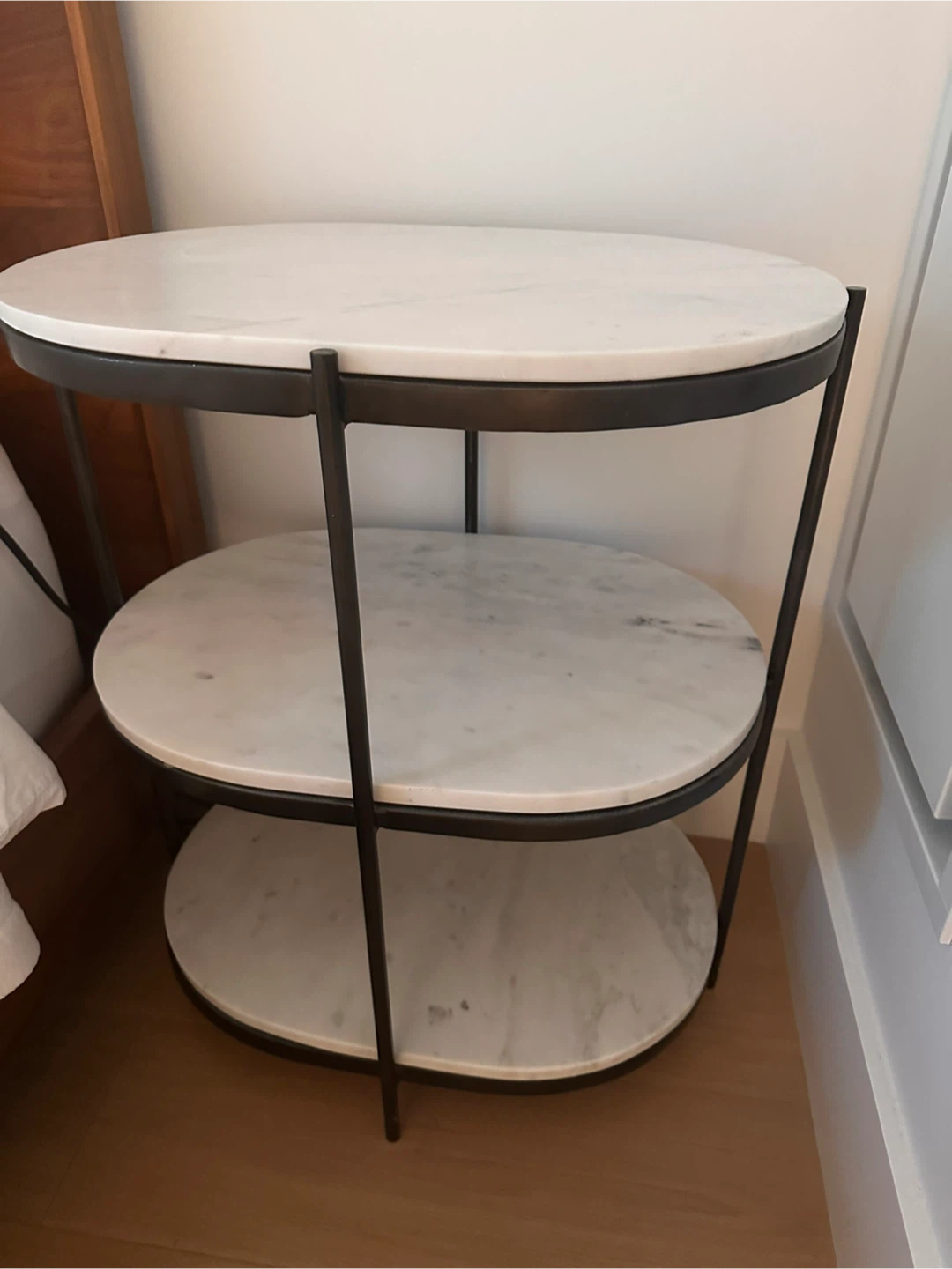 Oval Three-Tier Marble Side Table x2