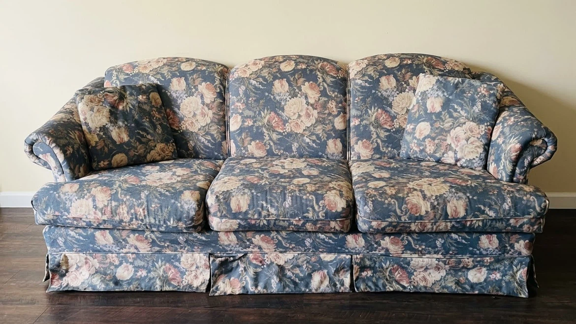 Floral pattern three-seater sofa