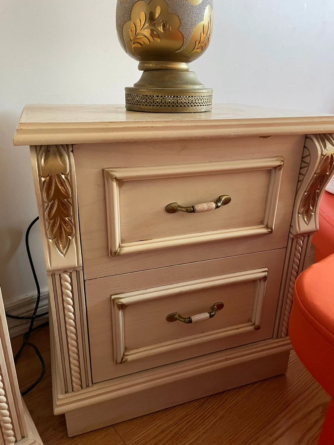 Vintage Cream and Gold Armoire and Nightstand - photo 2