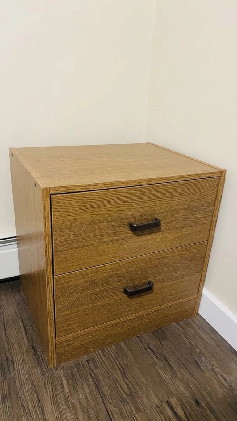 Oak Finish 2-Drawer Bedside Nightstand