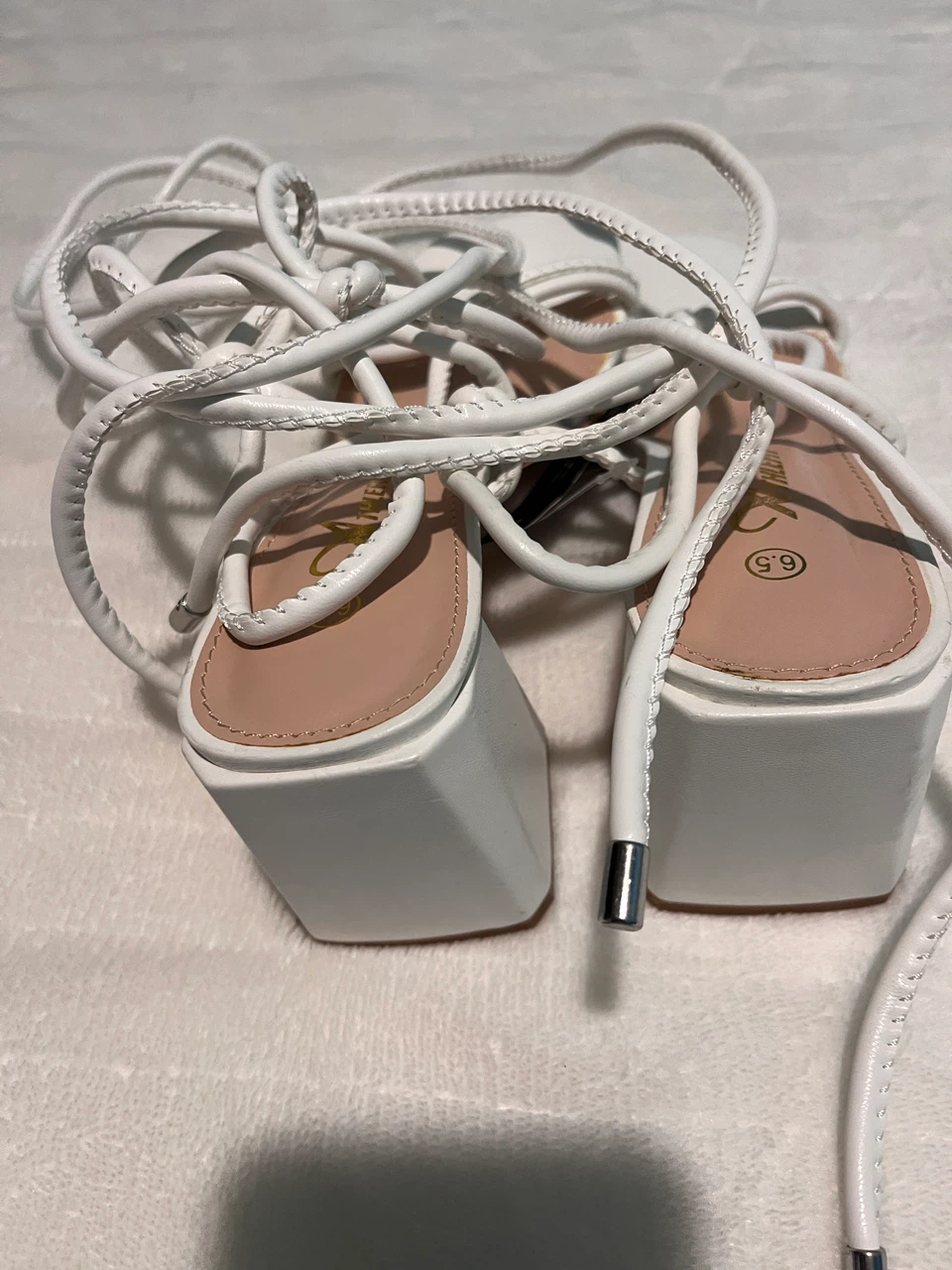 Athlefit White Lace-Up Block Heel Sandals Size 6.5 - photo 2