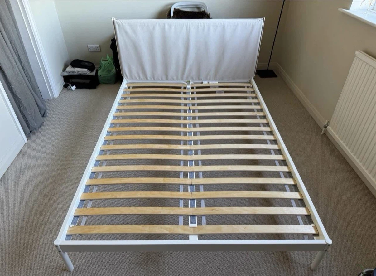 IKEA Queen bed frame with cloth headboard - photo 2