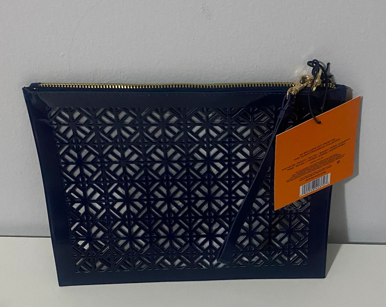 Tory Burch navy cut-out pouch