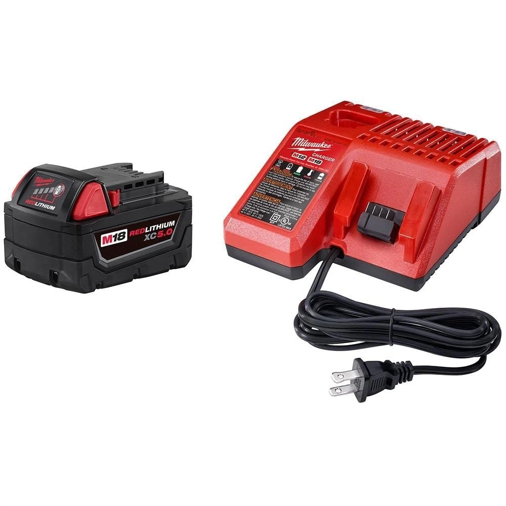 Milwaukee M18 5.0 Ah XC REDLITHIUM Battery with M18/M12 Charger