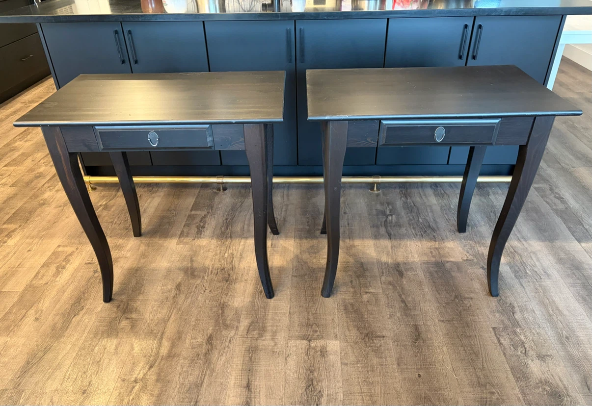 pair of IKEA wooden tables with drawer for $100