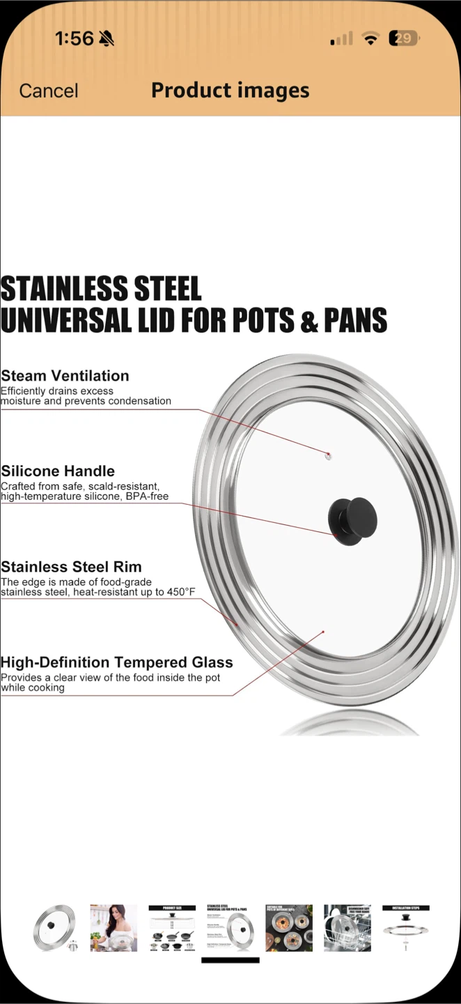 Universal Stainless Steel Pot & Pan Lid – Like New - photo 5