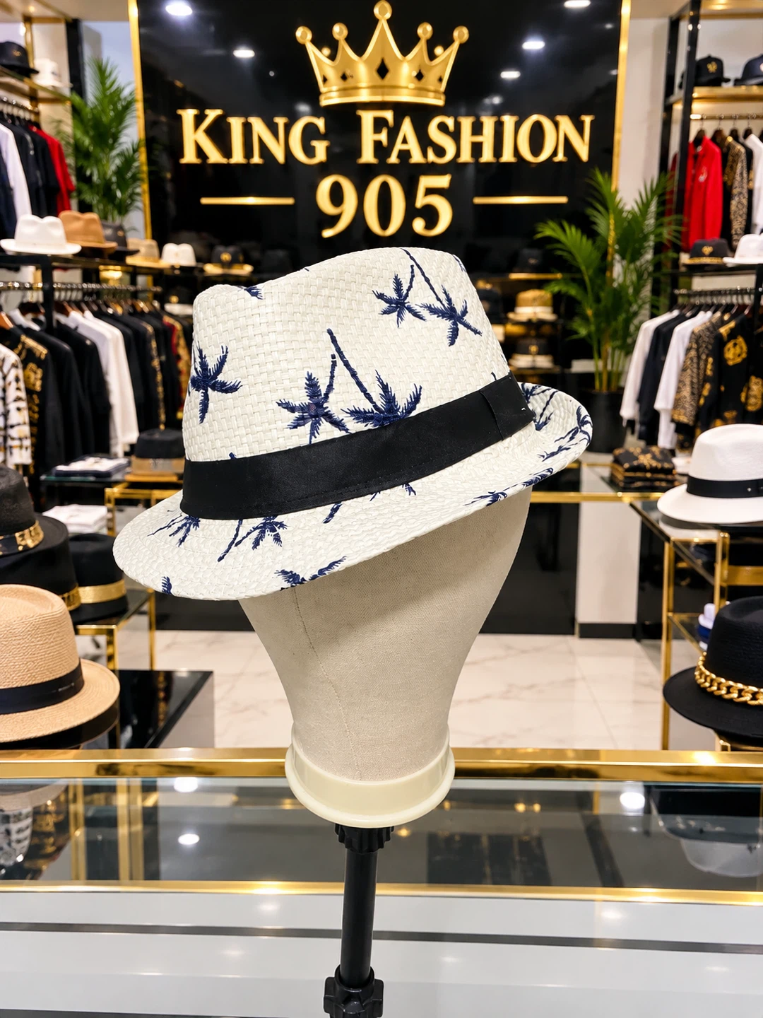 King Fashion 905 Palm Tree Print Fedora Hat