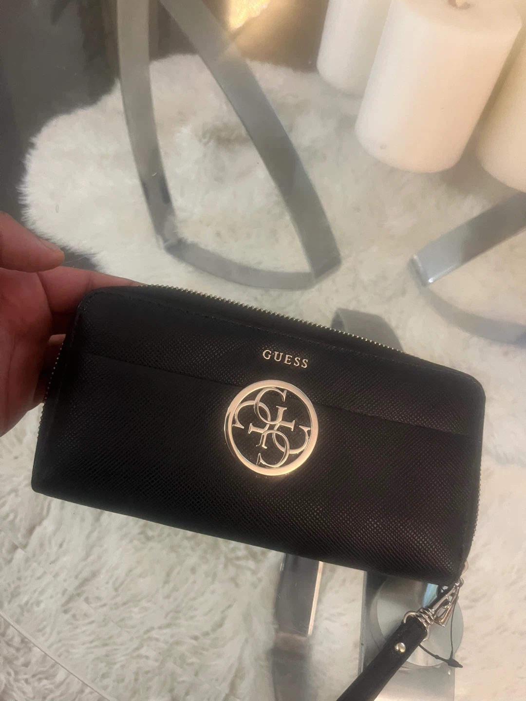 Guess black zip-around wallet